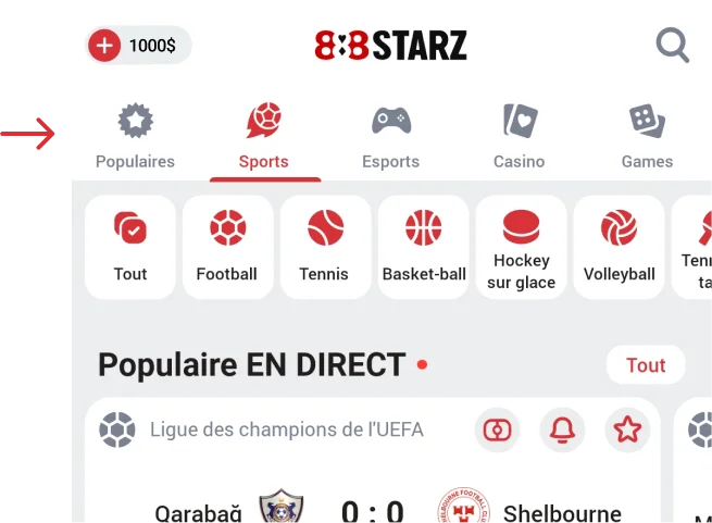 Naviguez vers la section Sports 888starz Apk Afrique